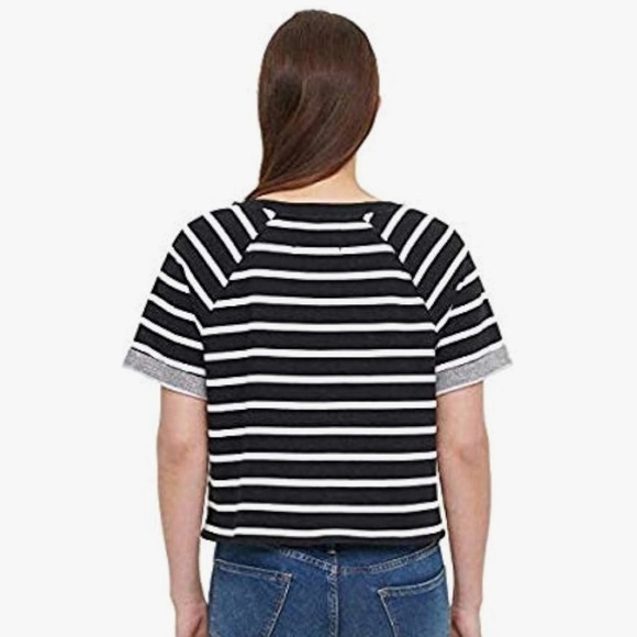 Calvin Klein Black and White Striped Crop Top - Picture 3 of 6